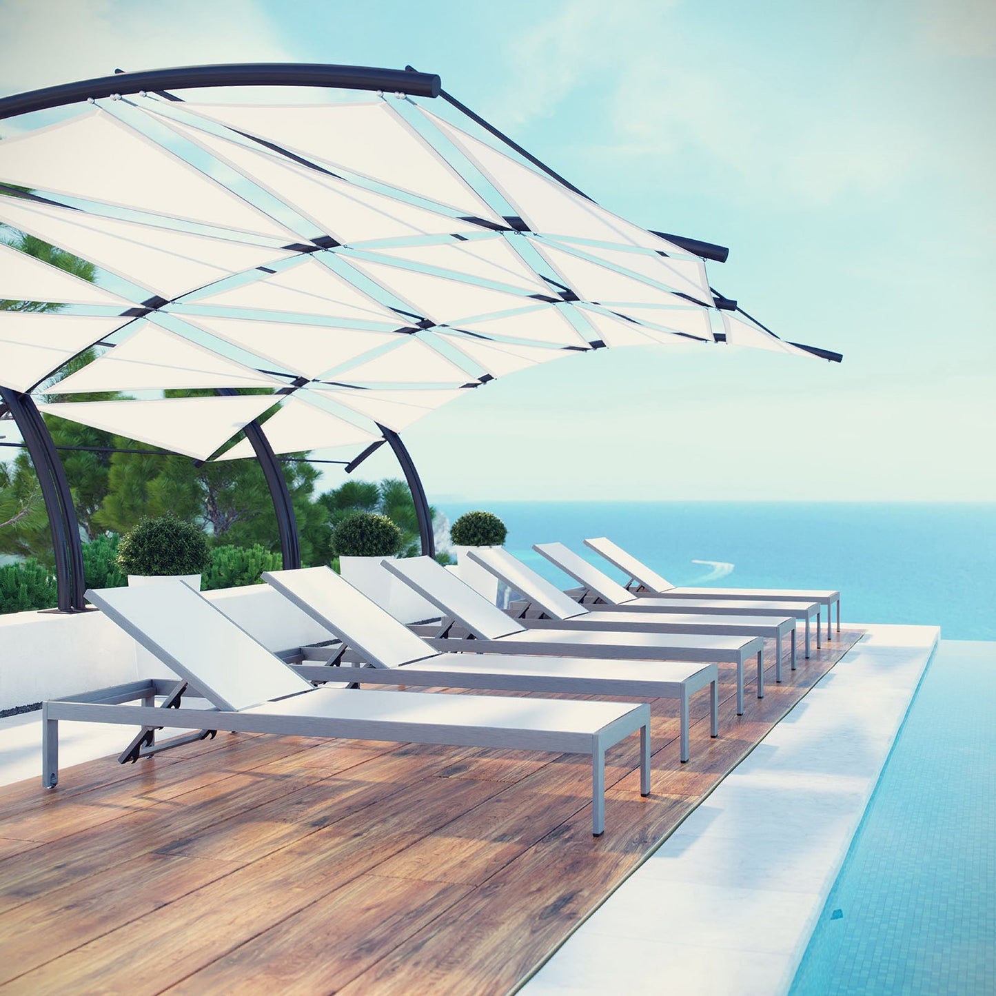 Modway - Shore Outdoor Patio Aluminum Chaise Set of 6 by Modway  Outdoor Furniture Sofa Sectionals White - EEI-2474-SLV-WHI-SET