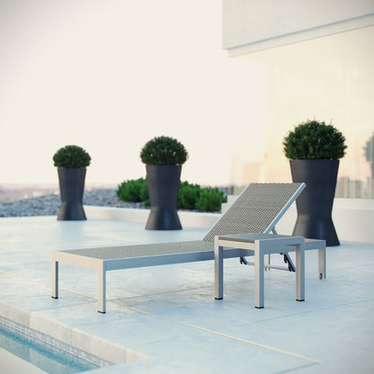 Silver-gray outdoor metal mesh sofa sectional with a matching square side table; 2-piece outdoor patio set.