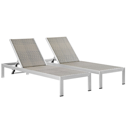 Modway - Shore Outdoor Patio Aluminum Chaise Set of 2 by Modway  Outdoor Furniture Sofa Sectionals Gray - EEI-2477-SLV-GRY-SET