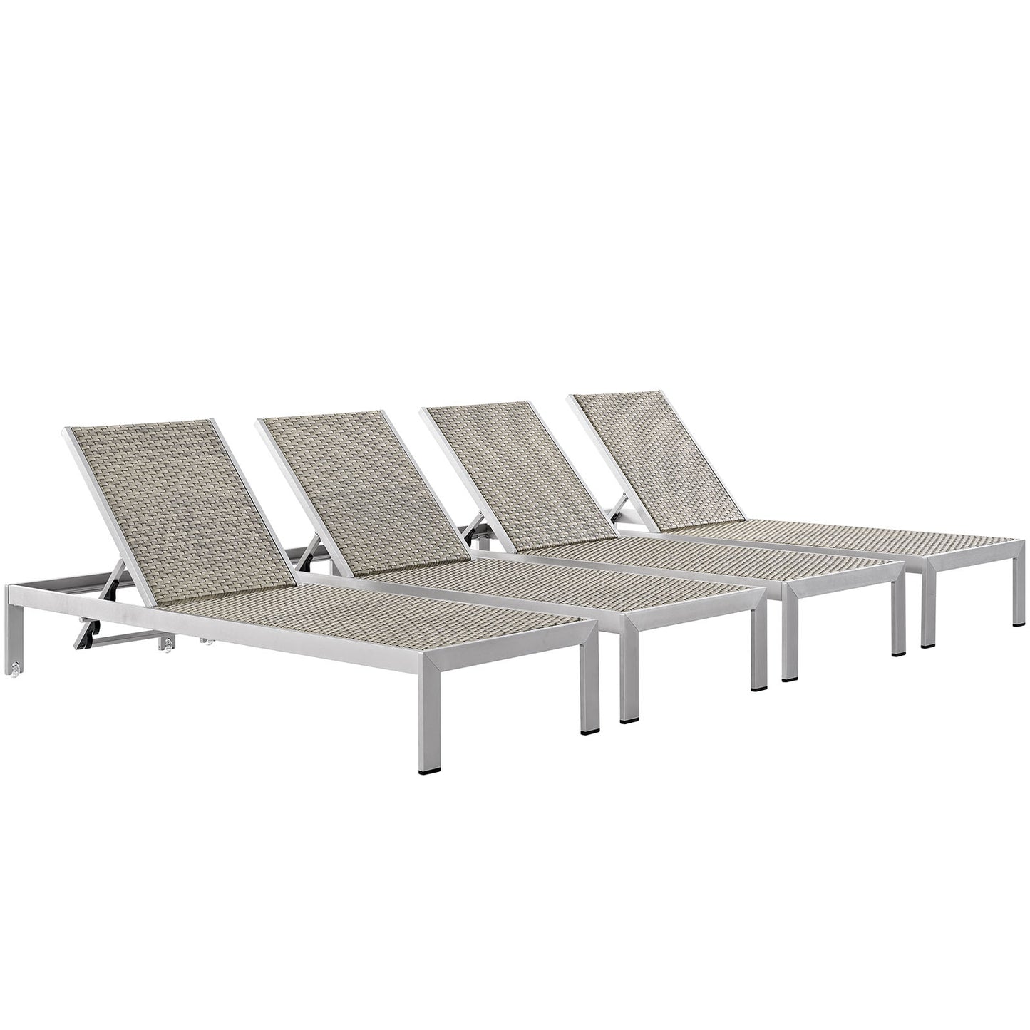 Modway - Shore Outdoor Patio Aluminum Chaise Set of 4 by Modway  Outdoor Furniture Sofa Sectionals Gray - EEI-2478-SLV-GRY-SET