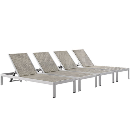 Modway - Shore Outdoor Patio Aluminum Chaise Set of 4 by Modway  Outdoor Furniture Sofa Sectionals Gray - EEI-2478-SLV-GRY-SET
