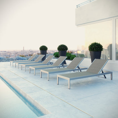 Modway - Shore Outdoor Patio Aluminum Chaise Set of 6 by Modway  Outdoor Furniture Sofa Sectionals Gray - EEI-2479-SLV-GRY-SET