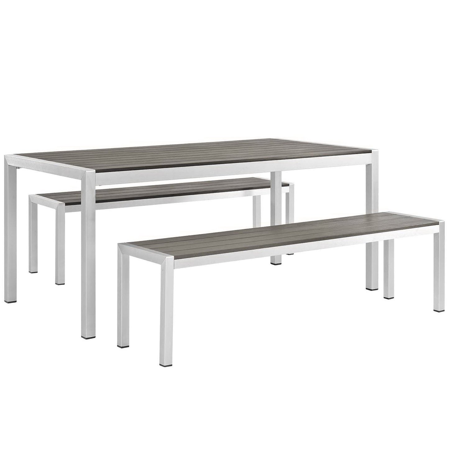 Modway - Shore 3 Piece Outdoor Patio Aluminum Dining Set by Modway  Outdoor Furniture Bar and Dining Gray - EEI-2480-SLV-GRY-SET