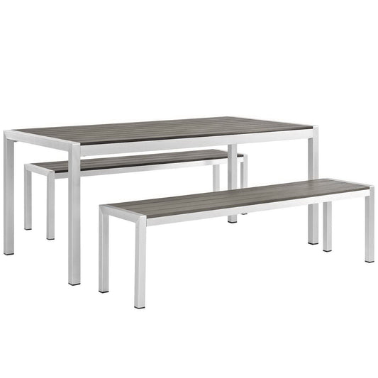 Modway - Shore 3 Piece Outdoor Patio Aluminum Dining Set by Modway  Outdoor Furniture Bar and Dining Gray - EEI-2480-SLV-GRY-SET
