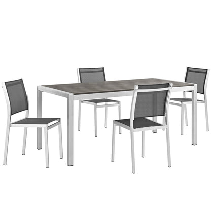 Modway Outlet Shore 5 Piece Outdoor Patio Aluminum Dining Set by Modway  Outdoor Furniture Furniture Silver Black - EEI-2482-SLV-BLK-SET