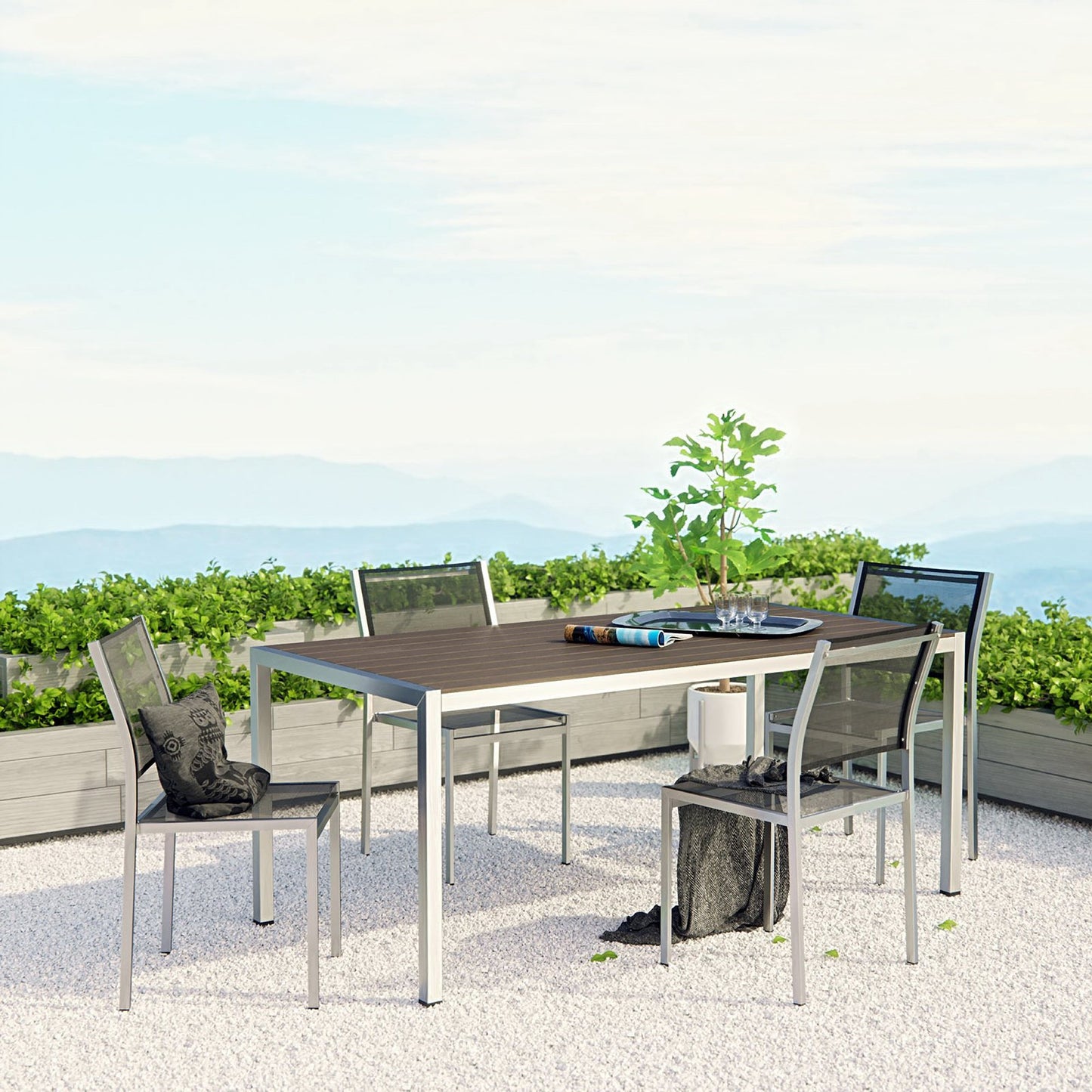 Modway Outlet Shore 5 Piece Outdoor Patio Aluminum Dining Set by Modway  Outdoor Furniture Furniture Silver Black - EEI-2482-SLV-BLK-SET