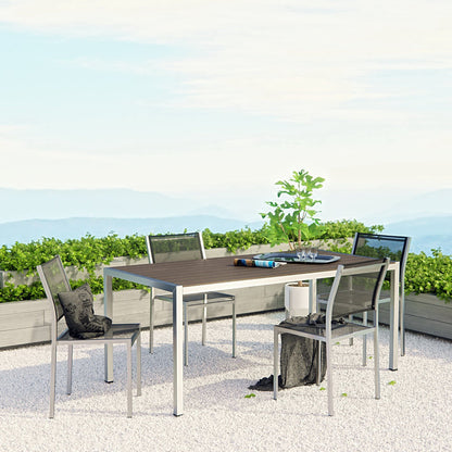 Modway Outlet Shore 5 Piece Outdoor Patio Aluminum Dining Set by Modway  Outdoor Furniture Furniture Silver Black - EEI-2482-SLV-BLK-SET