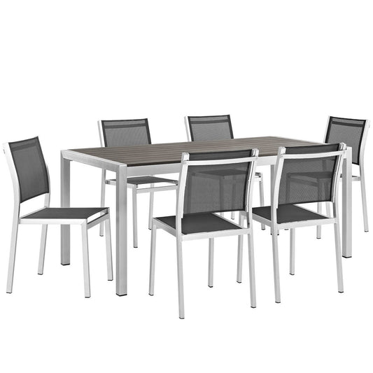 Modway Outlet Shore 7 Piece Outdoor Patio Aluminum Dining Set by Modway  Outdoor Furniture Furniture Silver Black - EEI-2485-SLV-BLK-SET