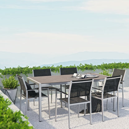 Modway Outlet Shore 7 Piece Outdoor Patio Aluminum Dining Set by Modway  Outdoor Furniture Furniture Silver Black - EEI-2486-SLV-BLK-SET