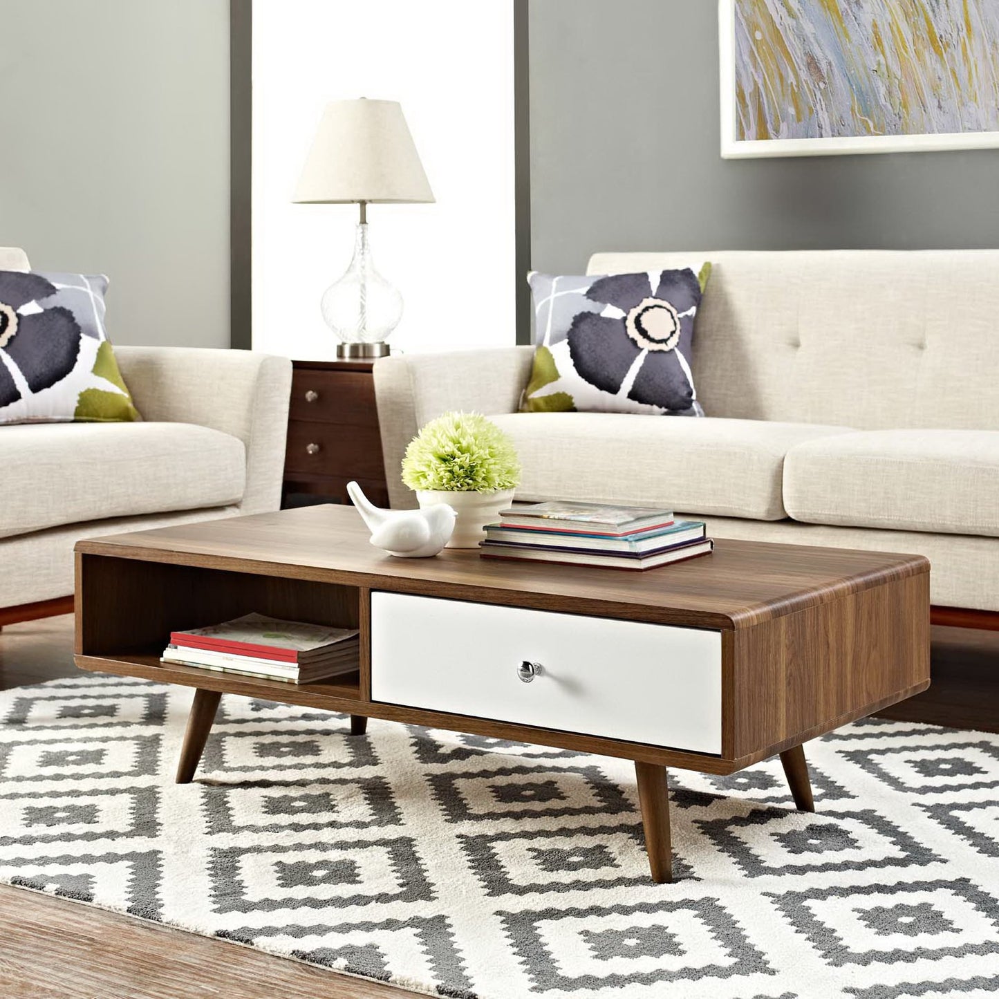 Modway Outlet Transmit Coffee Table by Modway  Living Room Furniture Walnut White - EEI-2528-WAL-WHI