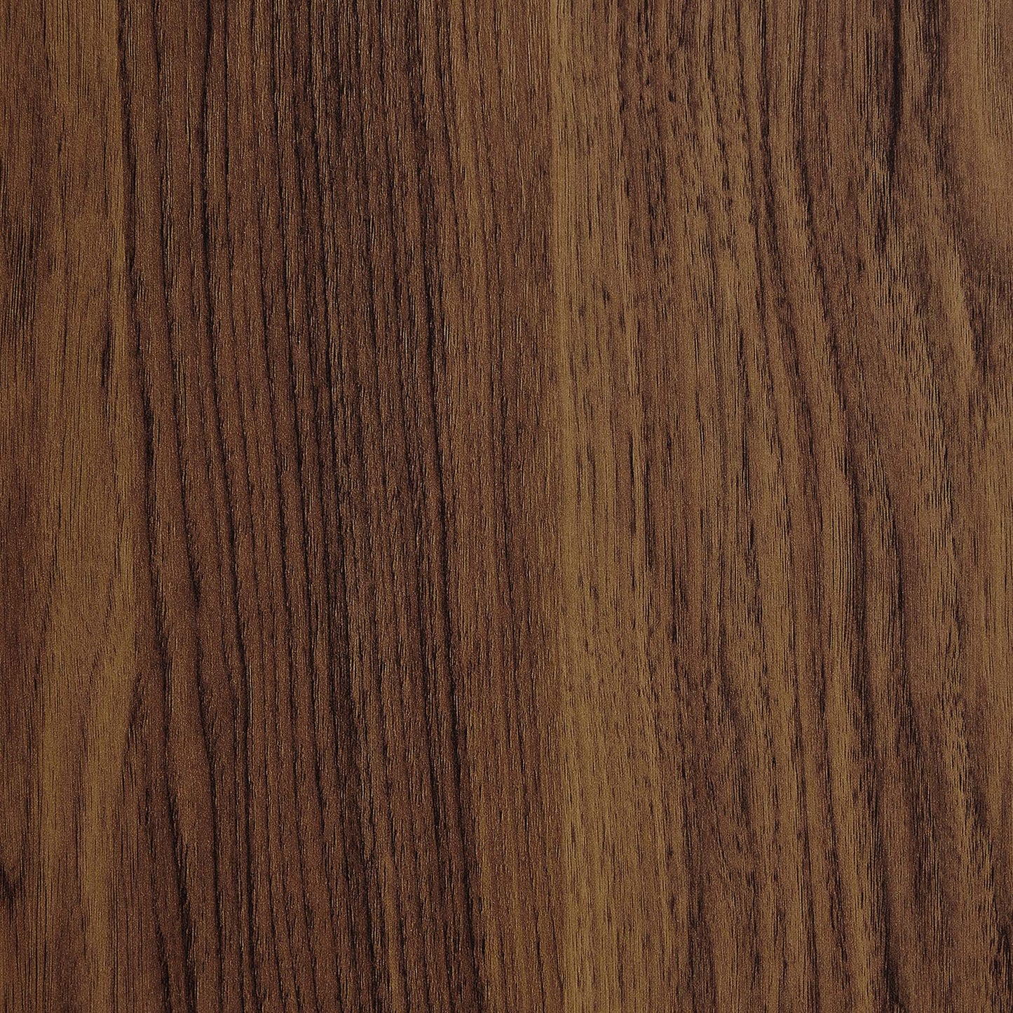 Walnut wood grain texture in deep brown with pronounced vertical streaks on a 7-shelf wood bookcase.