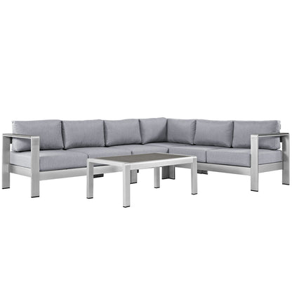 Modway - Shore 5 Piece Outdoor Patio Aluminum Sectional Sofa Set by Modway  Outdoor Furniture Sofa Sectionals Gray - EEI-2557-SLV-GRY