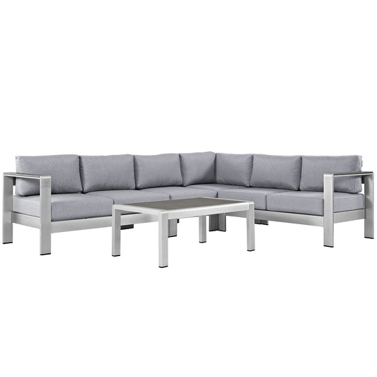 Modway - Shore 5 Piece Outdoor Patio Aluminum Sectional Sofa Set by Modway  Outdoor Furniture Sofa Sectionals Gray - EEI-2557-SLV-GRY