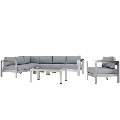 Modway - Shore 6 Piece Outdoor Patio Aluminum Sectional Sofa Set by Modway  Outdoor Furniture Sofa Sectionals Gray - EEI-2558-SLV-GRY