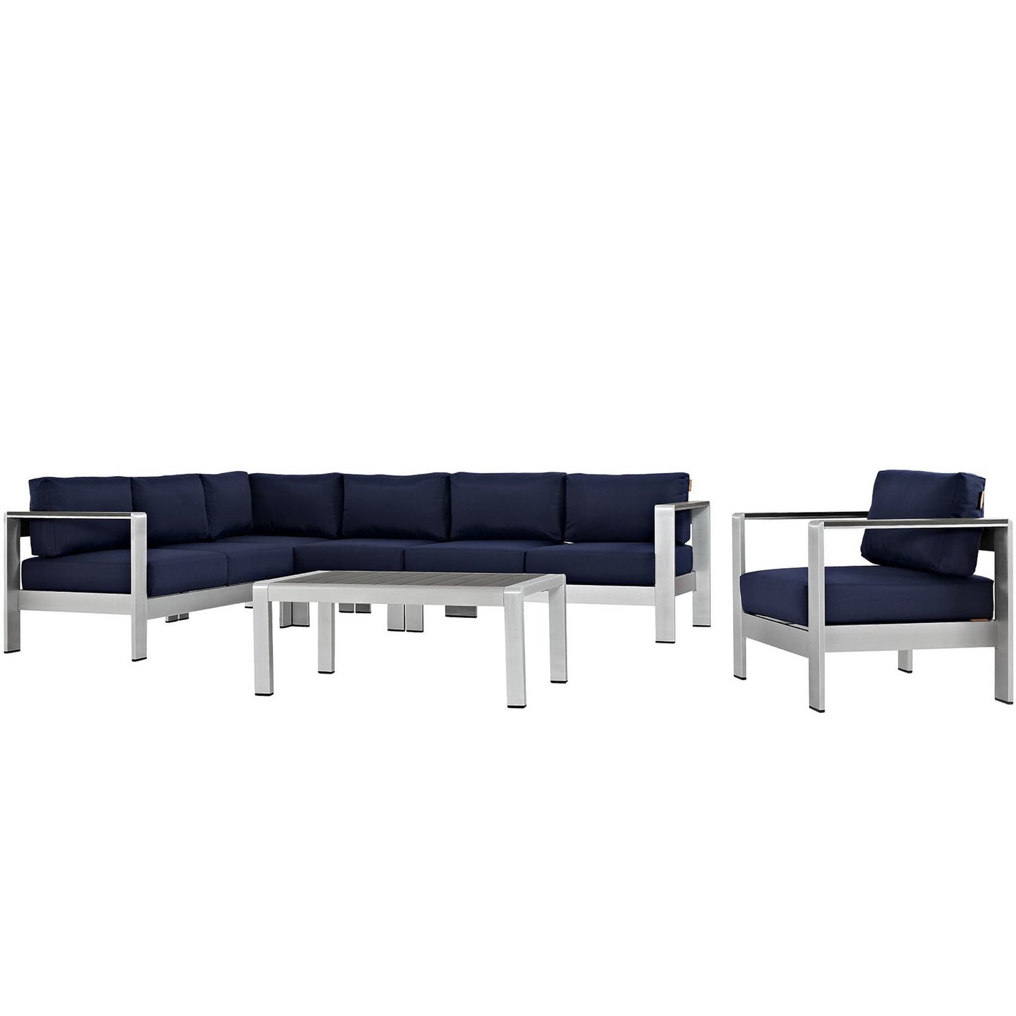 Modway - Shore 6 Piece Outdoor Patio Aluminum Sectional Sofa Set by Modway  Outdoor Furniture Sofa Sectionals Blue - EEI-2558-SLV-NAV