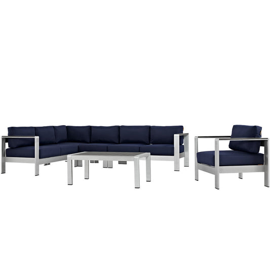 Modway - Shore 6 Piece Outdoor Patio Aluminum Sectional Sofa Set by Modway  Outdoor Furniture Sofa Sectionals Blue - EEI-2558-SLV-NAV