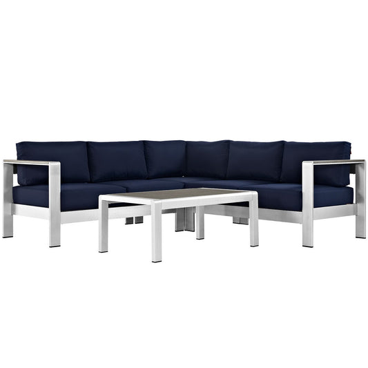 Modway - Shore 4 Piece Outdoor Patio Aluminum Sectional Sofa Set by Modway  Outdoor Furniture Sofa Sectionals Blue - EEI-2559-SLV-NAV