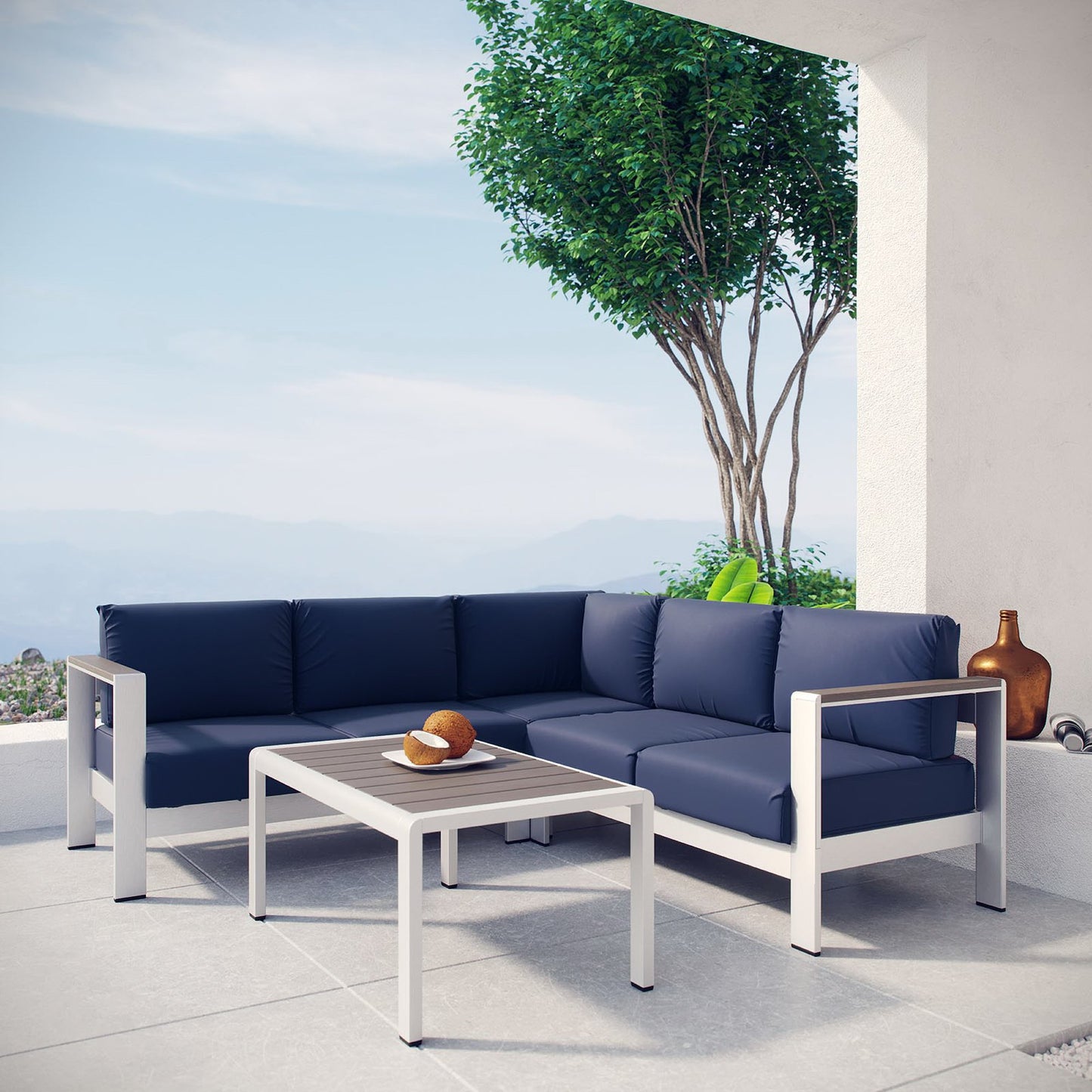 Modway - Shore 4 Piece Outdoor Patio Aluminum Sectional Sofa Set by Modway  Outdoor Furniture Sofa Sectionals Blue - EEI-2559-SLV-NAV
