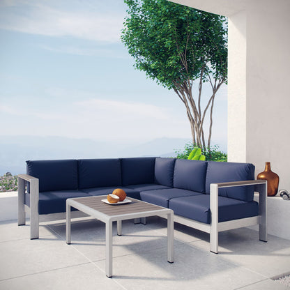 Modway - Shore 4 Piece Outdoor Patio Aluminum Sectional Sofa Set by Modway  Outdoor Furniture Sofa Sectionals Blue - EEI-2559-SLV-NAV
