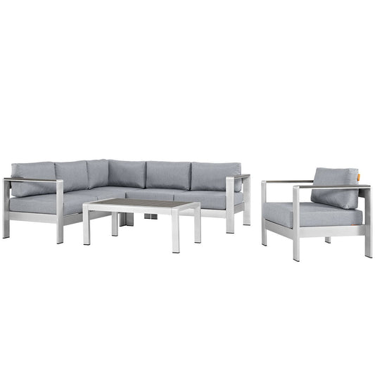 Modway - Shore 5 Piece Outdoor Patio Aluminum Sectional Sofa Set by Modway  Outdoor Furniture Sofa Sectionals Gray - EEI-2560-SLV-GRY