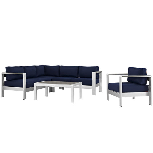 Modway - Shore 5 Piece Outdoor Patio Aluminum Sectional Sofa Set by Modway  Outdoor Furniture Sofa Sectionals Blue - EEI-2560-SLV-NAV