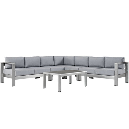 Modway - Shore 6 Piece Outdoor Patio Aluminum Sectional Sofa Set by Modway  Outdoor Furniture Sofa Sectionals Gray - EEI-2561-SLV-GRY
