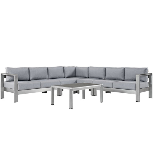 Modway - Shore 6 Piece Outdoor Patio Aluminum Sectional Sofa Set by Modway  Outdoor Furniture Sofa Sectionals Gray - EEI-2561-SLV-GRY