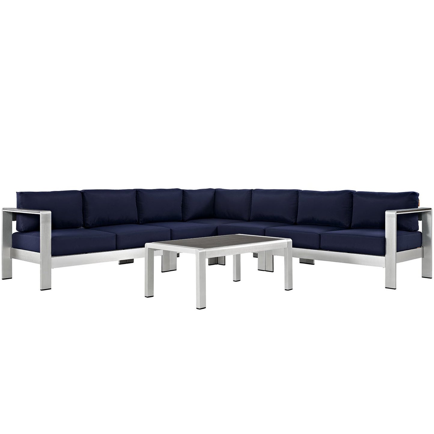 Modway - Shore 6 Piece Outdoor Patio Aluminum Sectional Sofa Set by Modway  Outdoor Furniture Sofa Sectionals Blue - EEI-2561-SLV-NAV