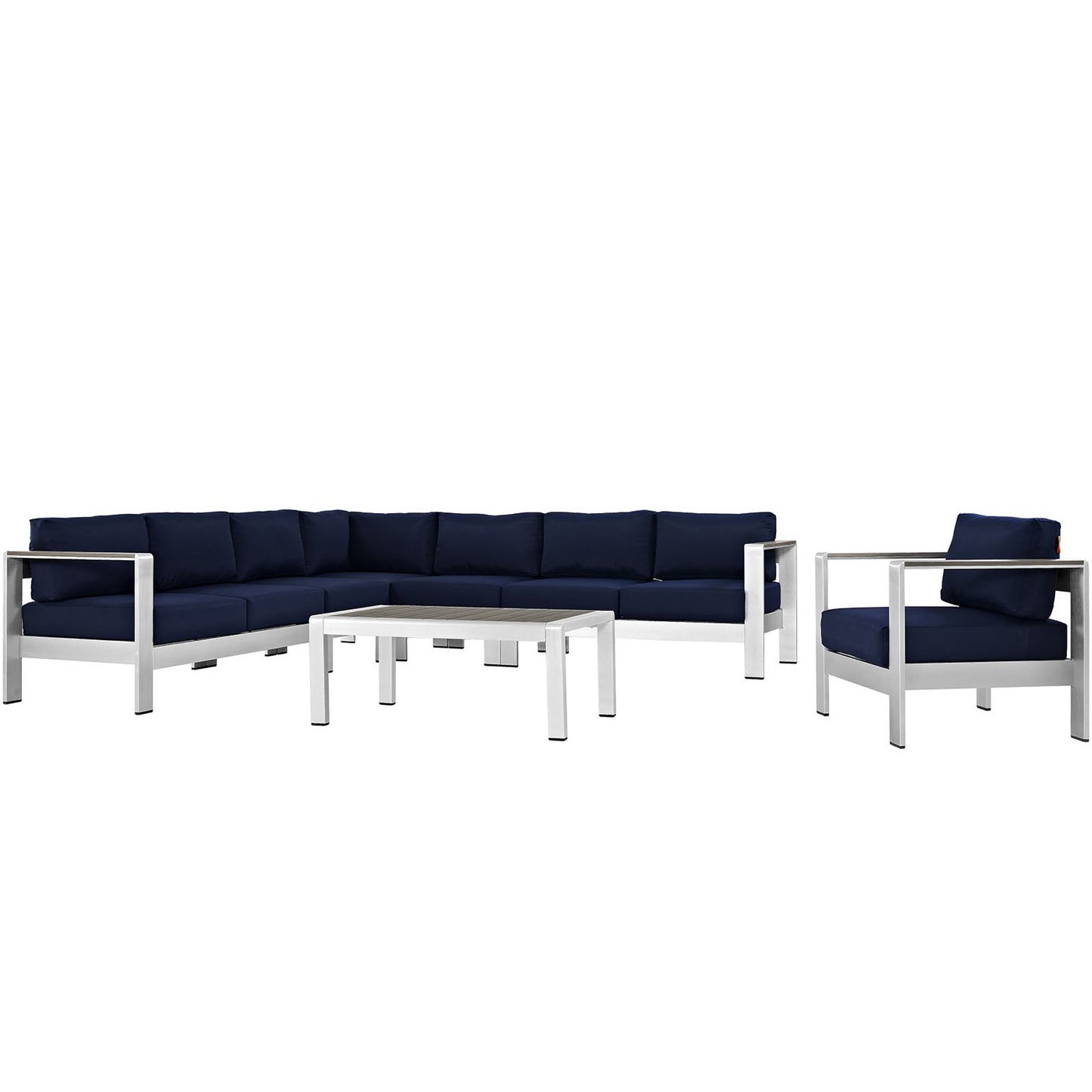 Modway - Shore 7 Piece Outdoor Patio Aluminum Sectional Sofa Set by Modway  Outdoor Furniture Sofa Sectionals Blue - EEI-2562-SLV-NAV
