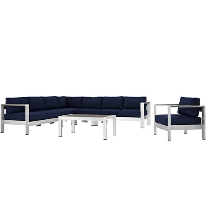 Modway - Shore 7 Piece Outdoor Patio Aluminum Sectional Sofa Set by Modway  Outdoor Furniture Sofa Sectionals Blue - EEI-2562-SLV-NAV