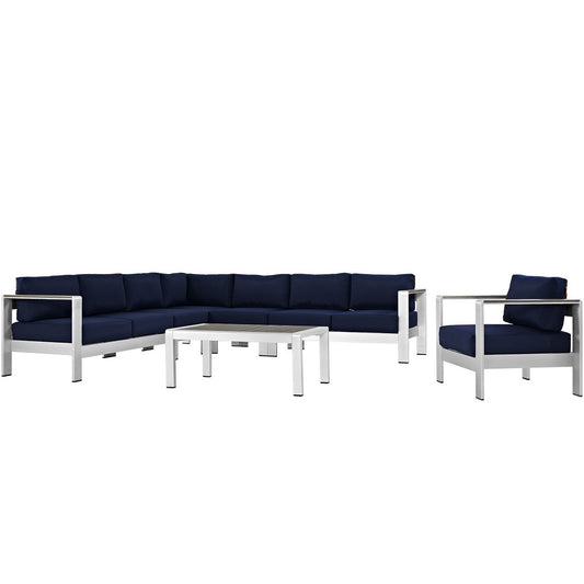 Modway - Shore 7 Piece Outdoor Patio Aluminum Sectional Sofa Set by Modway  Outdoor Furniture Sofa Sectionals Blue - EEI-2562-SLV-NAV