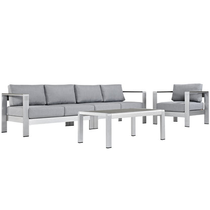 Modway - Shore 4 Piece Outdoor Patio Aluminum Sectional Sofa Set by Modway  Outdoor Furniture Sofa Sectionals Gray - EEI-2563-SLV-GRY