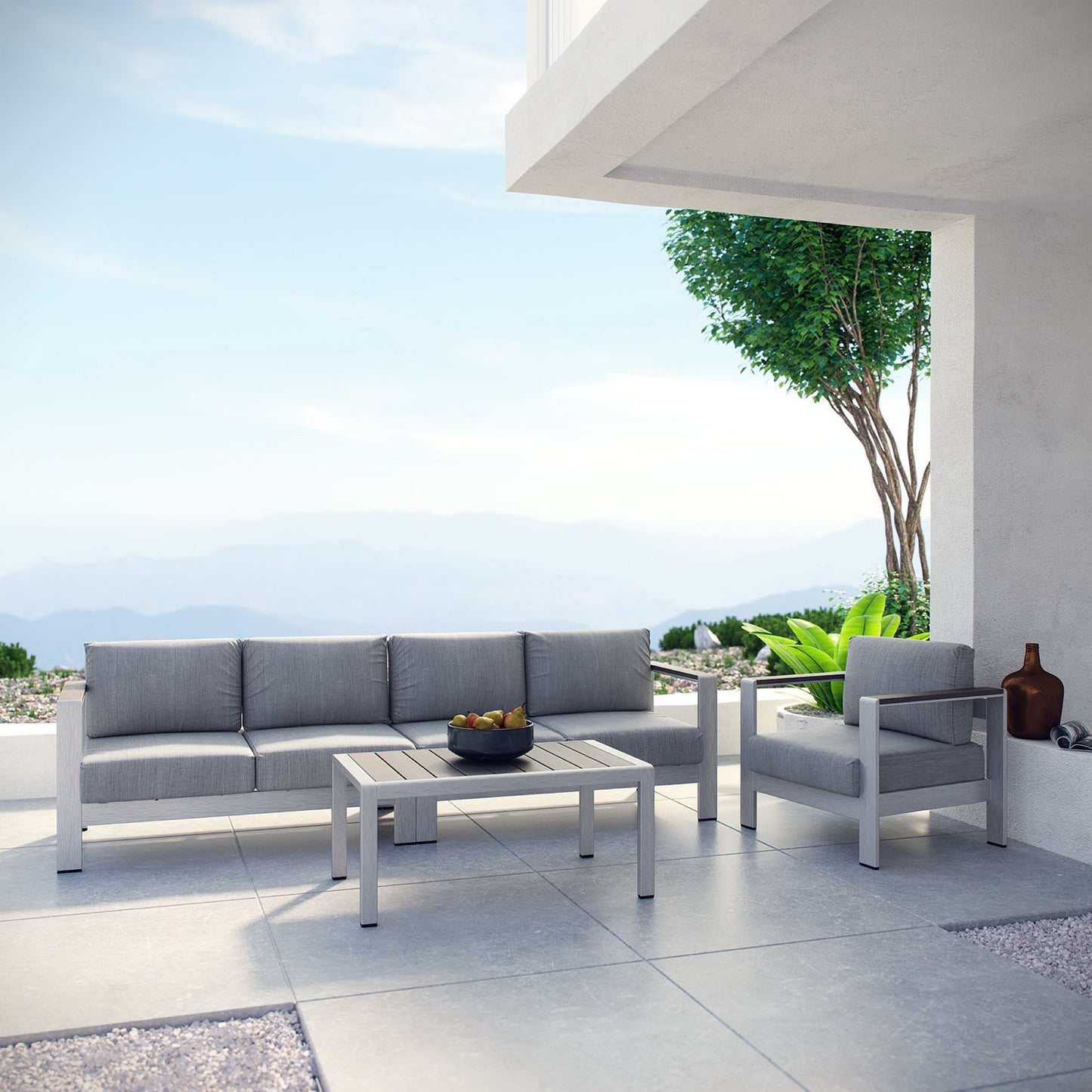 Modway - Shore 4 Piece Outdoor Patio Aluminum Sectional Sofa Set by Modway  Outdoor Furniture Sofa Sectionals Gray - EEI-2563-SLV-GRY