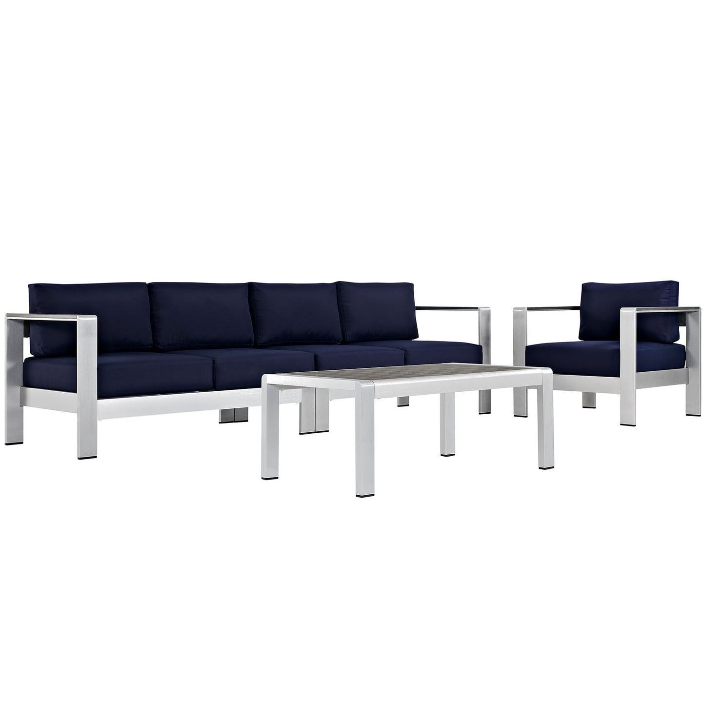 Modway - Shore 4 Piece Outdoor Patio Aluminum Sectional Sofa Set by Modway  Outdoor Furniture Sofa Sectionals Blue - EEI-2563-SLV-NAV