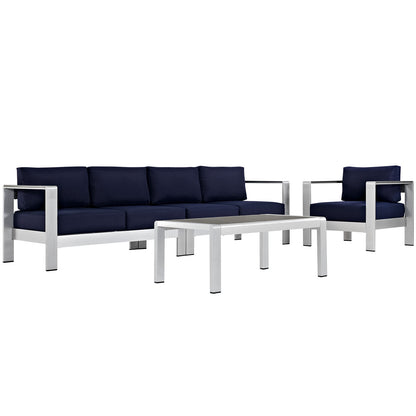 Modway - Shore 4 Piece Outdoor Patio Aluminum Sectional Sofa Set by Modway  Outdoor Furniture Sofa Sectionals Blue - EEI-2563-SLV-NAV