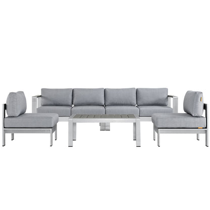 Modway - Shore 5 Piece Outdoor Patio Aluminum Sectional Sofa Set by Modway  Outdoor Furniture Sofa Sectionals Gray - EEI-2564-SLV-GRY