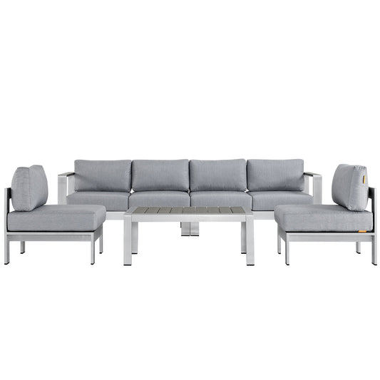 Modway - Shore 5 Piece Outdoor Patio Aluminum Sectional Sofa Set by Modway  Outdoor Furniture Sofa Sectionals Gray - EEI-2564-SLV-GRY