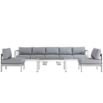 Modway - Shore 6 Piece Outdoor Patio Aluminum Sectional Sofa Set by Modway  Outdoor Furniture Sofa Sectionals Gray - EEI-2565-SLV-GRY