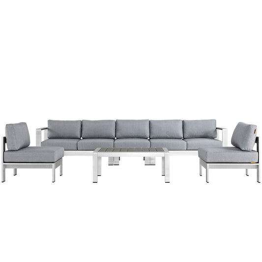 Modway - Shore 6 Piece Outdoor Patio Aluminum Sectional Sofa Set by Modway  Outdoor Furniture Sofa Sectionals Gray - EEI-2565-SLV-GRY