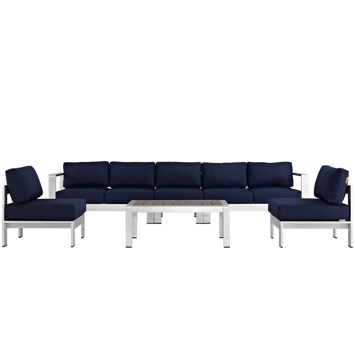 Modway - Shore 6 Piece Outdoor Patio Aluminum Sectional Sofa Set by Modway  Outdoor Furniture Sofa Sectionals Blue - EEI-2565-SLV-NAV