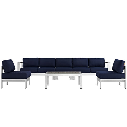 Modway - Shore 6 Piece Outdoor Patio Aluminum Sectional Sofa Set by Modway  Outdoor Furniture Sofa Sectionals Blue - EEI-2565-SLV-NAV