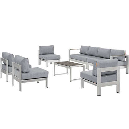 Modway - Shore 7 Piece Outdoor Patio Sectional Sofa Set by Modway  Outdoor Furniture Sofa Sectionals Gray - EEI-2566-SLV-GRY