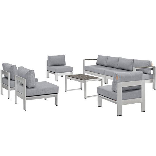 Modway - Shore 7 Piece Outdoor Patio Sectional Sofa Set by Modway  Outdoor Furniture Sofa Sectionals Gray - EEI-2566-SLV-GRY
