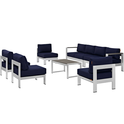 Modway - Shore 7 Piece Outdoor Patio Sectional Sofa Set by Modway  Outdoor Furniture Sofa Sectionals Blue - EEI-2566-SLV-NAV