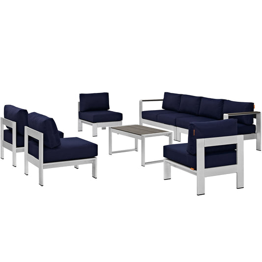Modway - Shore 7 Piece Outdoor Patio Sectional Sofa Set by Modway  Outdoor Furniture Sofa Sectionals Blue - EEI-2566-SLV-NAV