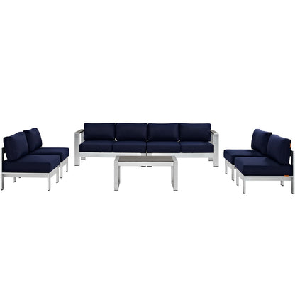 Modway - Shore 7 Piece Outdoor Patio Sectional Sofa Set by Modway  Outdoor Furniture Sofa Sectionals Blue - EEI-2566-SLV-NAV