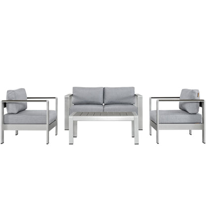 Modway - Shore 4 Piece Outdoor Patio Aluminum Sectional Sofa Set by Modway  Outdoor Furniture Sofa Sectionals Gray - EEI-2567-SLV-GRY