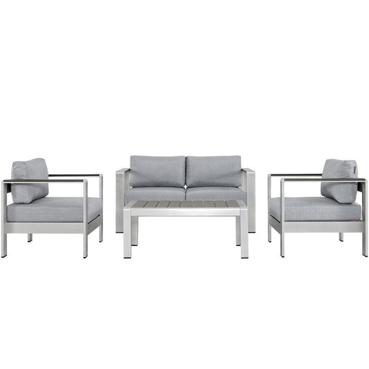Modway - Shore 4 Piece Outdoor Patio Aluminum Sectional Sofa Set by Modway  Outdoor Furniture Sofa Sectionals Gray - EEI-2567-SLV-GRY