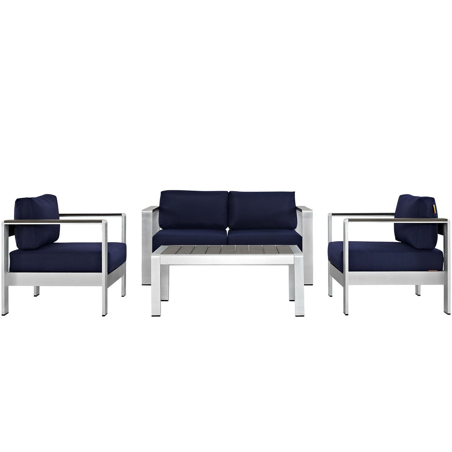 Modway - Shore 4 Piece Outdoor Patio Aluminum Sectional Sofa Set by Modway  Outdoor Furniture Sofa Sectionals Blue - EEI-2567-SLV-NAV