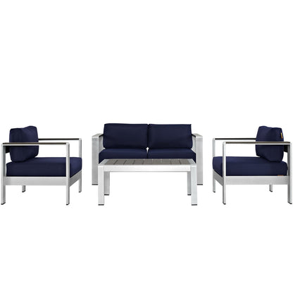 Modway - Shore 4 Piece Outdoor Patio Aluminum Sectional Sofa Set by Modway  Outdoor Furniture Sofa Sectionals Blue - EEI-2567-SLV-NAV